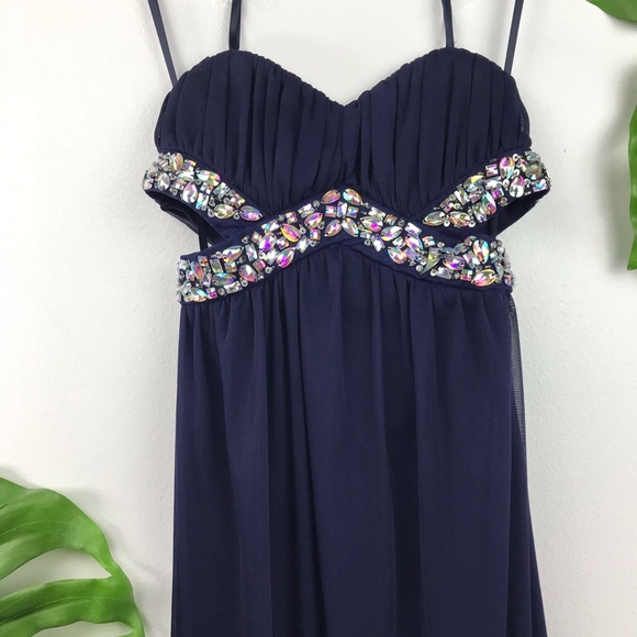 TRIXXI DEEP NAVY RHINESTONE FORMAL PROM DRESS - Picture 2 of 6